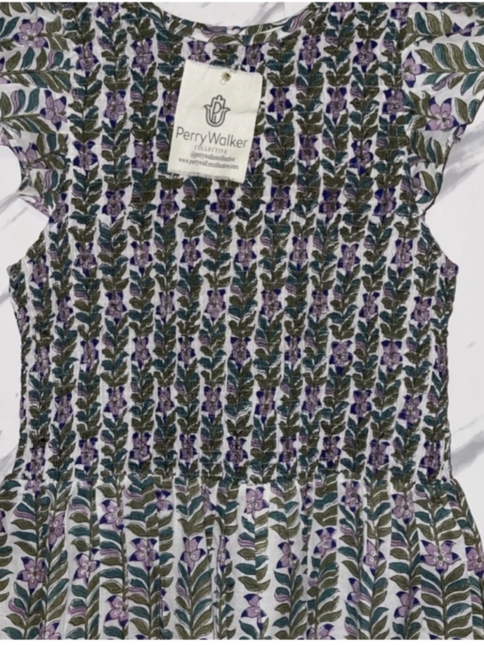 Perry Walker Floral Smocked Dress in White, Green & Purple set of 2 tops size1